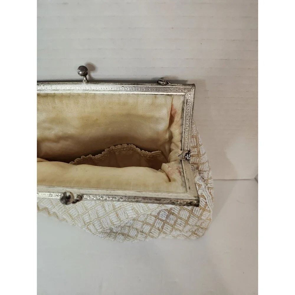 vintage white beaded clutch purse